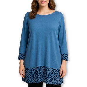 Chico's Blue Leopard Print Trim Boxy Tunic with Relaxed Fit